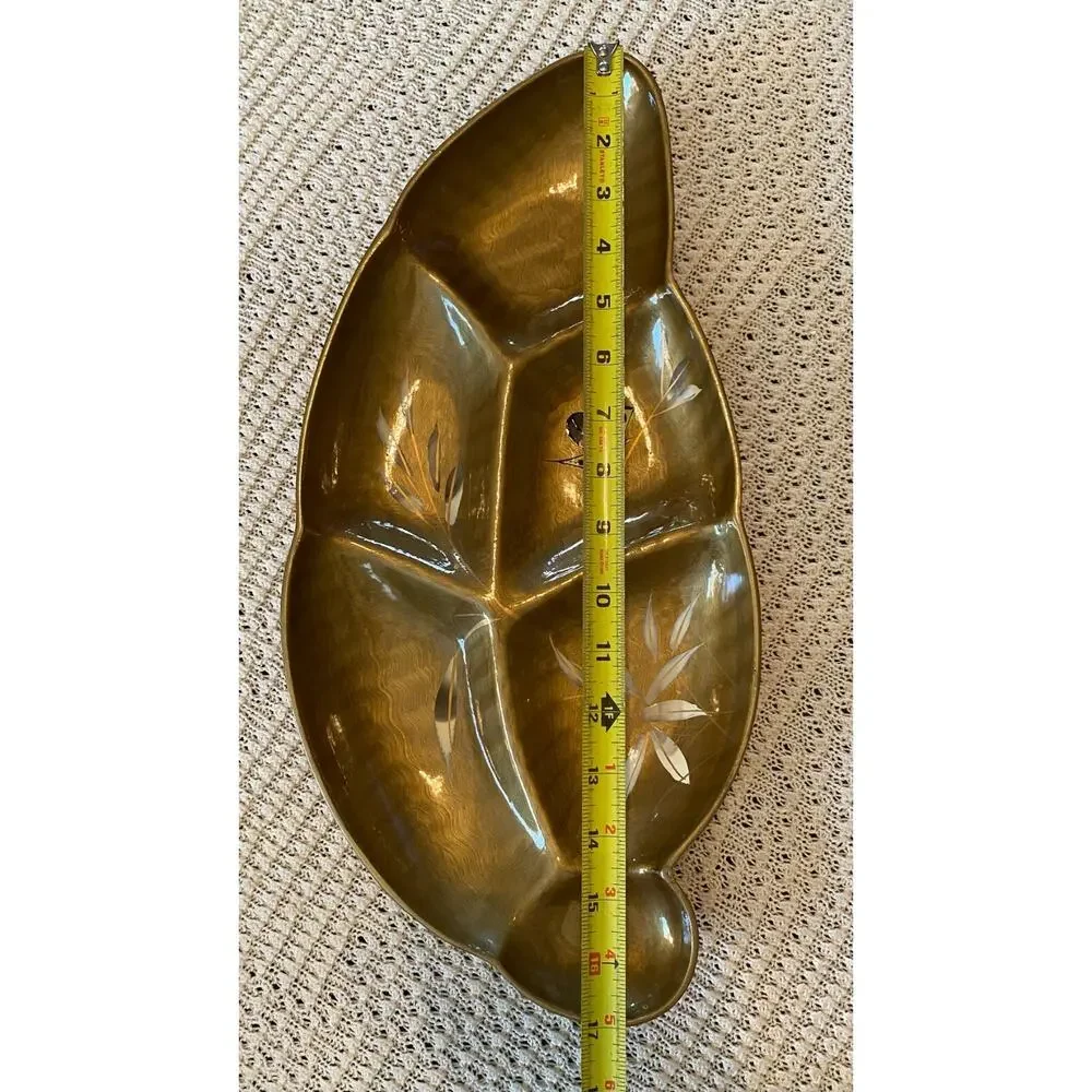 Catalina Lacquerware Japan Leaf Shaped Serving Tray Butterfly Hand Painted MCM